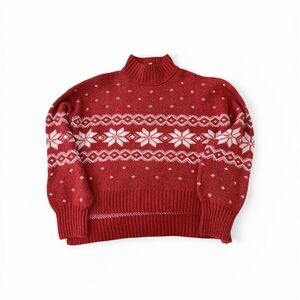 Pink Rose Red and White Nordic Turtleneck Sweater